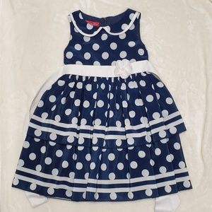 Girls blue with white pokadots dress